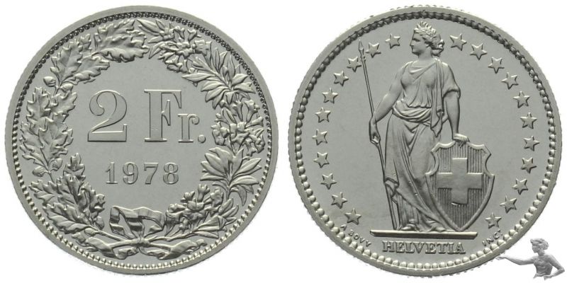 2 Franken 1978 | Prachtstück aus Kursmünzensatz !!!